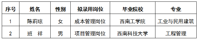 【内部选聘】关于绵投集团成本管理岗位、项目管理岗位公开拟录用人选公示.docx
