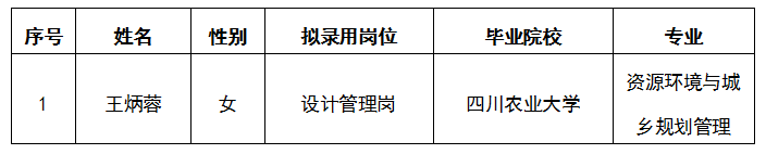 嘉远房产公司设计管理岗位公开招聘拟录用人选公示
